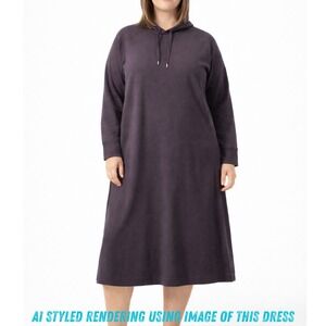J Jill Fit Woman's Large Purple Hooded Midi Dress Long Sleeve After Workout Wear